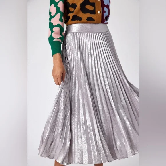 Crosby by Mollie Birch Daisy Silver Pleated Midi Skirt - Picture 1 of 6